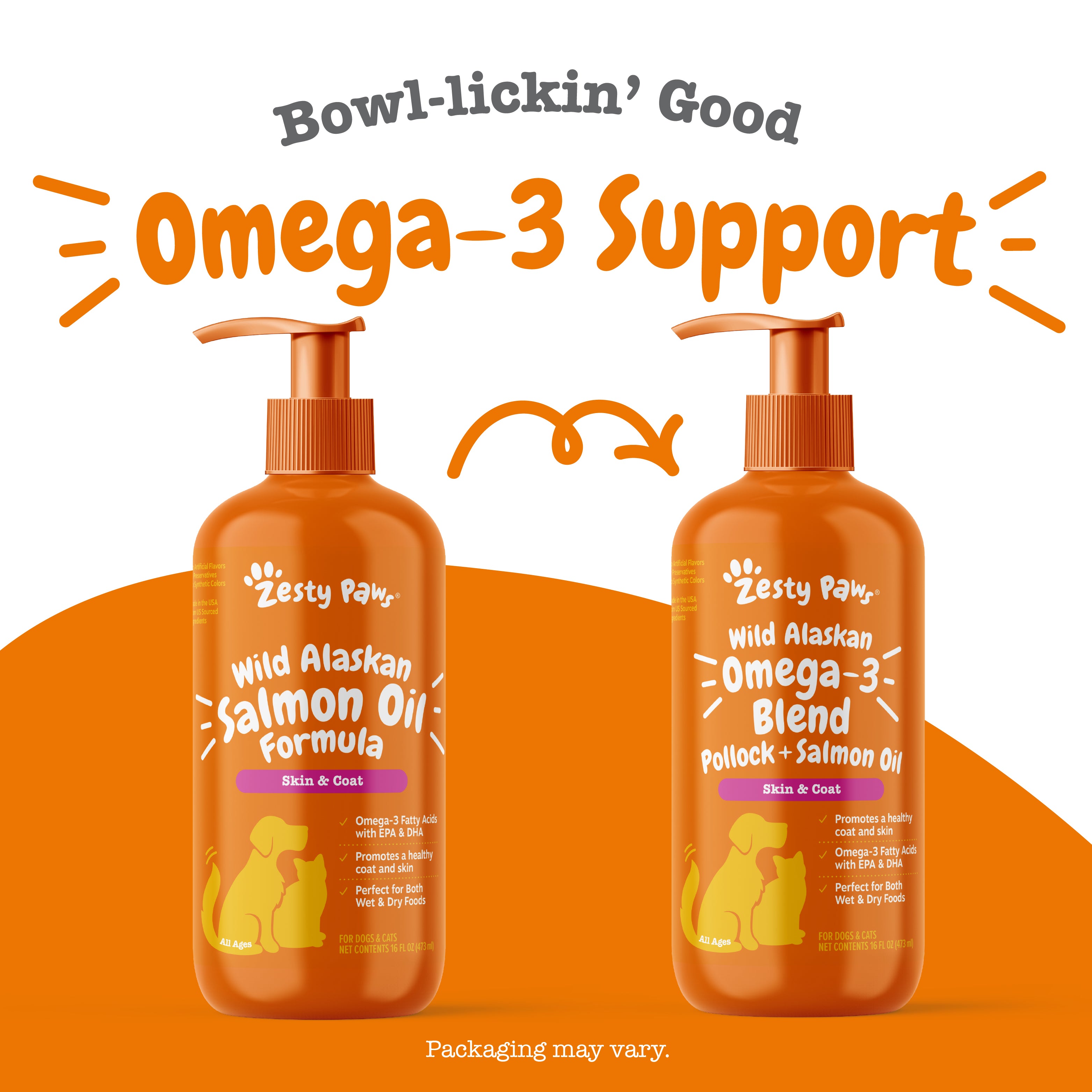 Zesty Paws Wild Alaskan Omega-3 Blend Pollock + Salmon Oil for Dogs & Cats - Premium Fish Oil Supplement