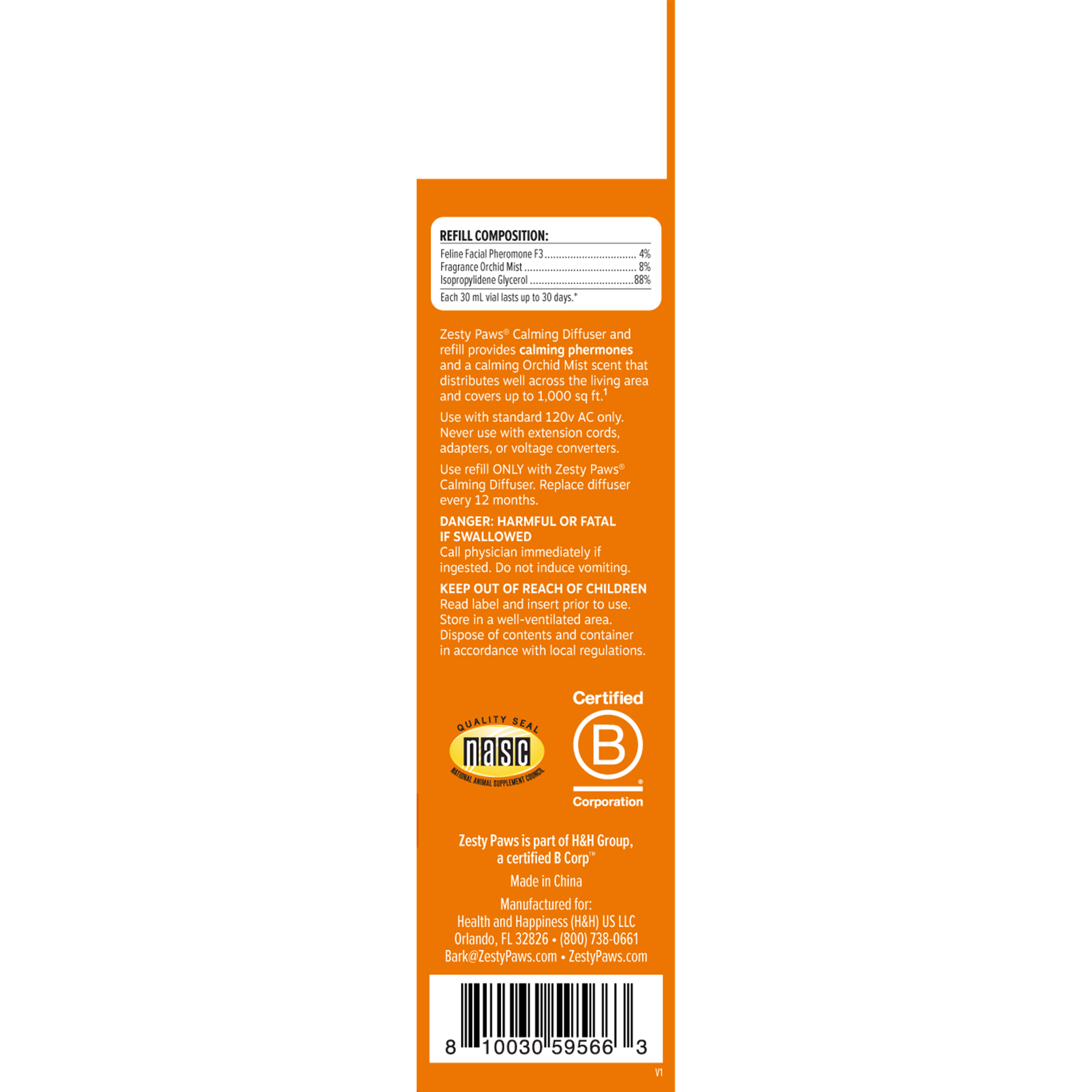 Orange label with text and certification logos on a white background