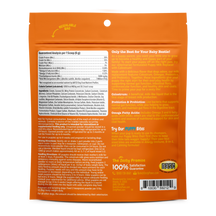 Orange resealable pouch of puppy milk replacer powder with nutritional information and feeding instructions printed on front 
