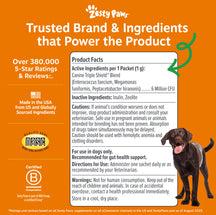 Zesty Paws product label with a dog on an orange background