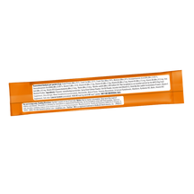 Orange packet of dog multivitamin powder with nutritional information and feeding instructions printed on label.